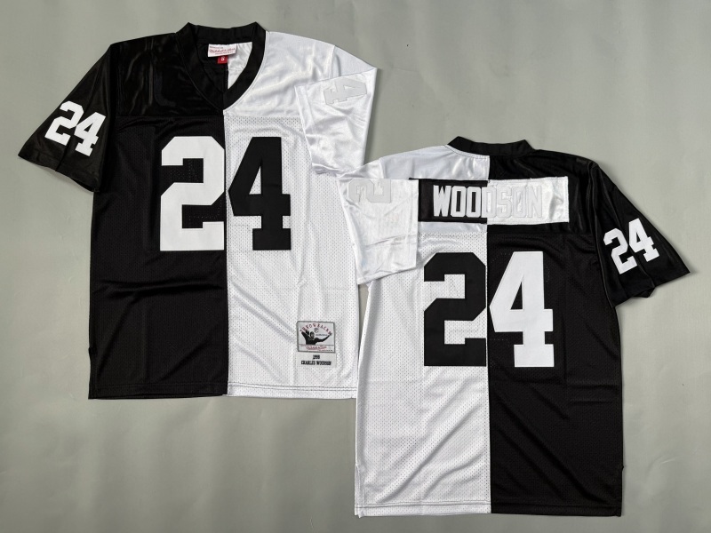 Men 2025 Nike Oakland Raiders #24 Woodson black white Throwback Limited NFL Jersey style 001